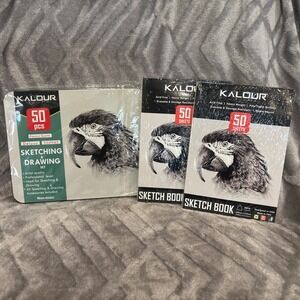 Kalour 50 Piece‎ Sketching Set in Metal Box w/2 Sketch Books NEW